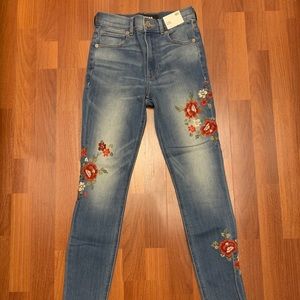 High waisted floral skinny jeans *never worn*